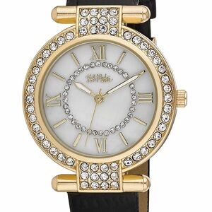 Luxurious Bob Mackie Women's Black Strap Stone Encrusted T-Bar Watch